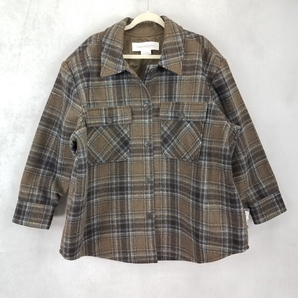Treasure & Bond NWT Flannel Shirt Jacket Shacket Brown Tartan Plus 3X Fall